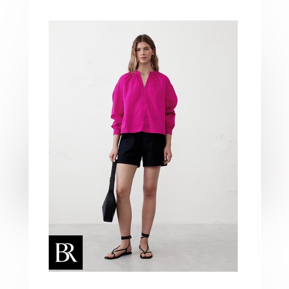 Banana Republic Factory NWT Sheer Trapunto Stitch Voile Top, Fuchsia, size XS